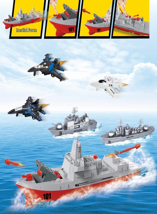 WASAiKA Military Naval Vessel Naval Ship with Launching Cruise Missile and Battle Ship Group, Small Scale Pull Back Fighter Jet, Ideal Present Army Toys Set for Kids Boys Girls - Image 3